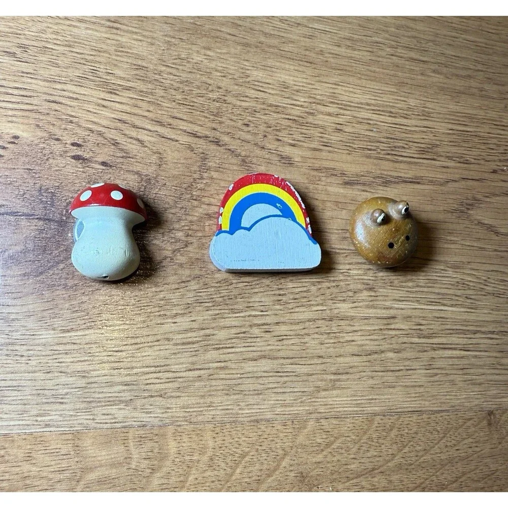 Vtg 70s Wooden Mushroom‎ Rainbow Frog Magnet Lot Retro Hippie Boho Decor Russ